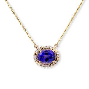 2.18cts Tanzanite Necklace in Solid 14K Gold with Diamond Accents